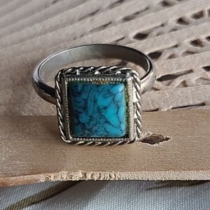 Unique Vintage Silver Ring with Turquoise Stone